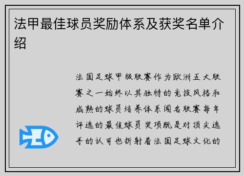 法甲最佳球员奖励体系及获奖名单介绍