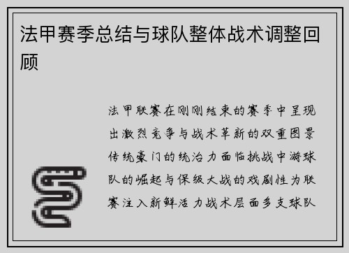 法甲赛季总结与球队整体战术调整回顾